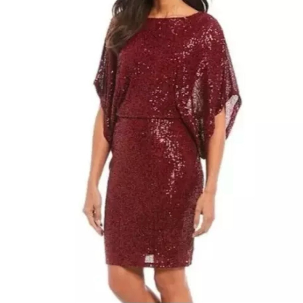 NWT Marina Sequin 3/4 Dolman Sleeve Blouson Sheath Dress Party Evening